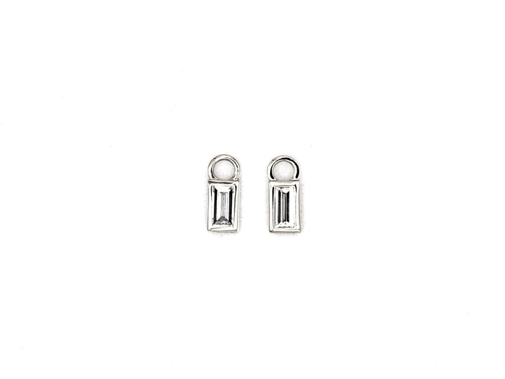 14k white gold, baguette lab diamond earring charms, top view
