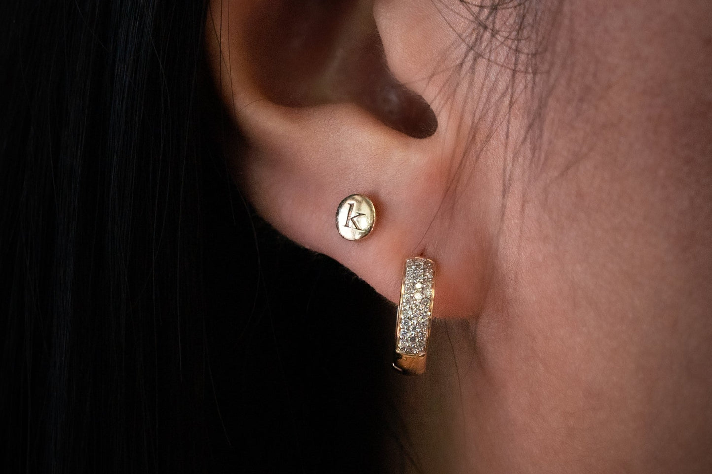Circle Disc Engravable Solid Gold Stud Earrings