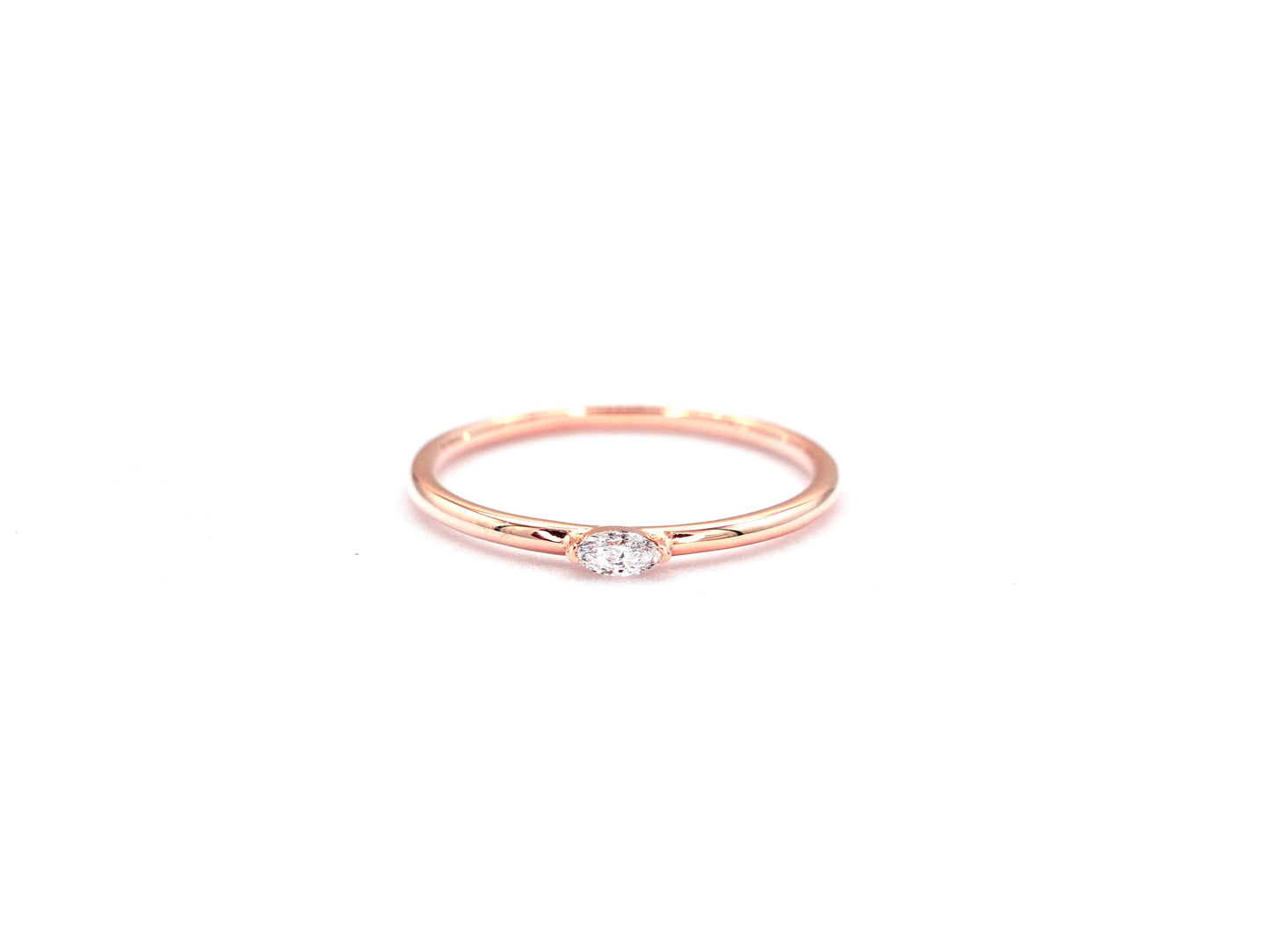 14k rose gold, marquise lab diamond ring, front view