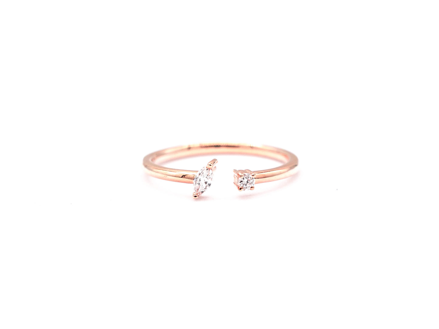 14k rose gold, top et moi, lab diamond, split ring, front view
