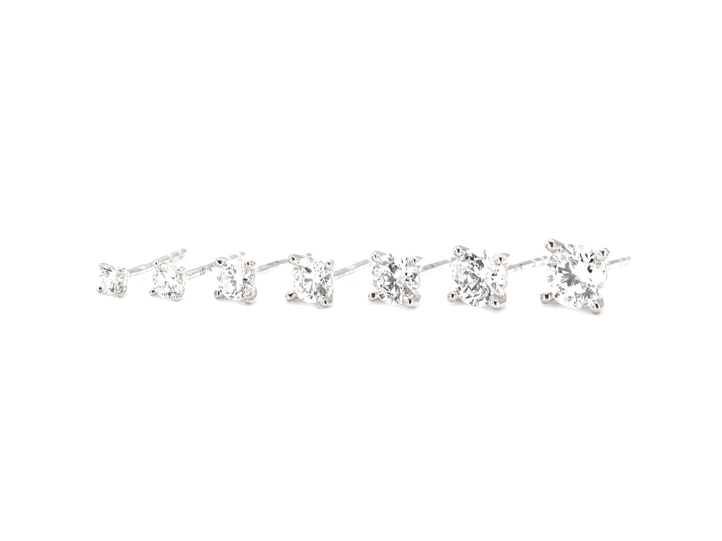 14k white gold, stud earrings, solitaire, lab diamond, side view