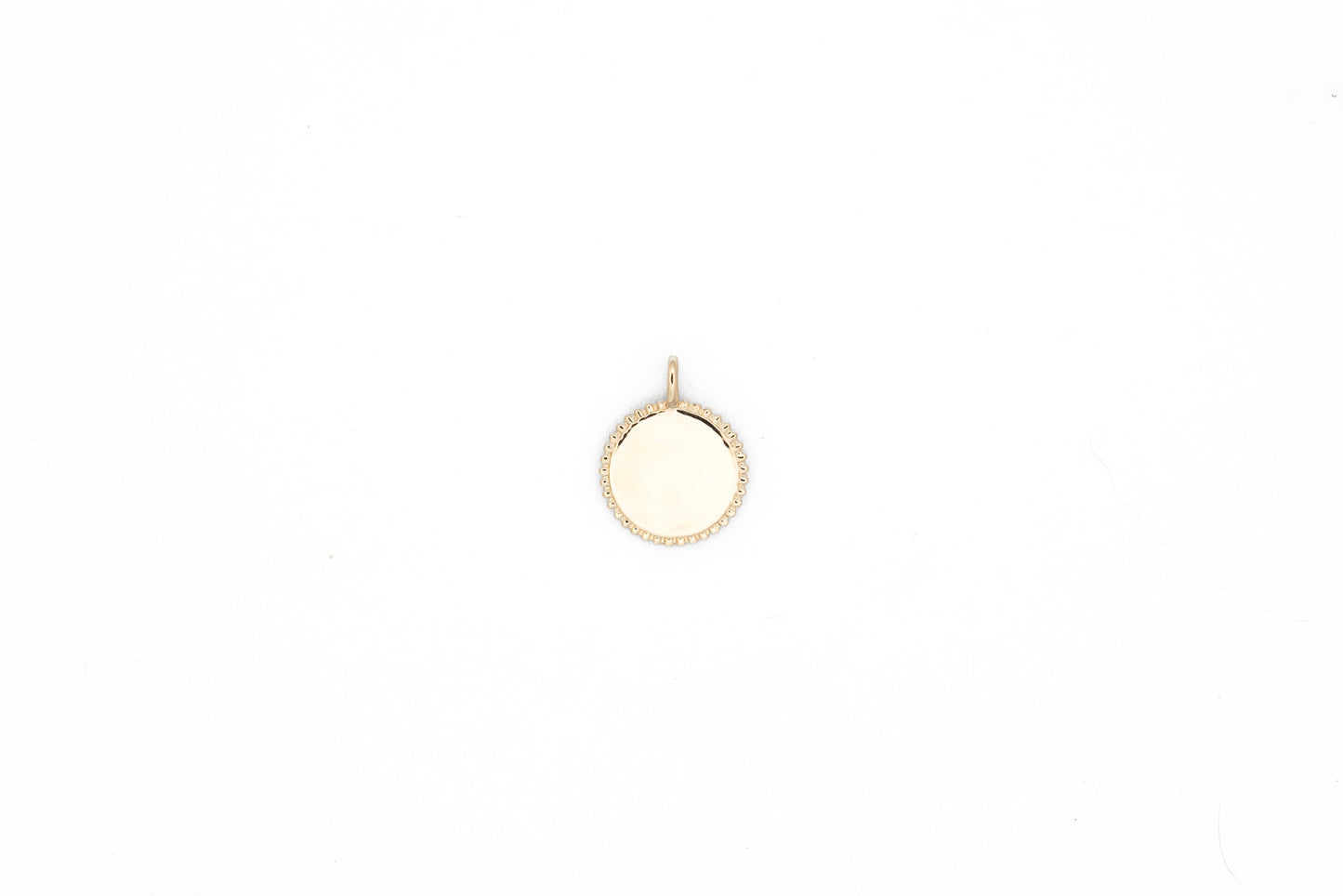 Beaded Circle Solid Gold Engravable Pendant