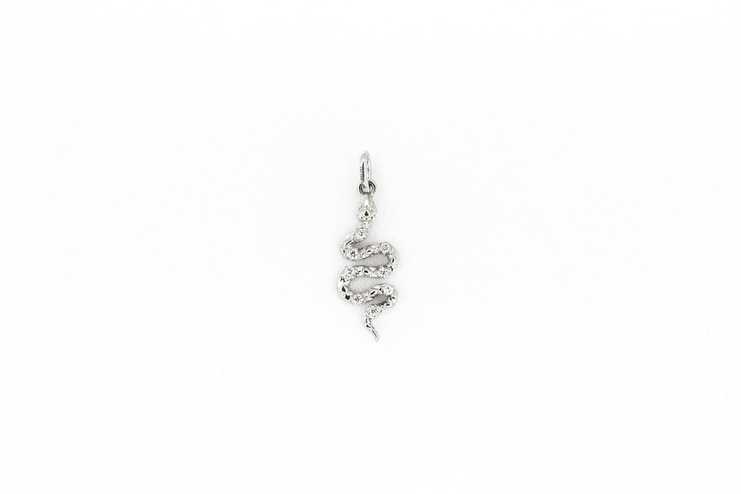 Solid white gold diamond snake pendant front view