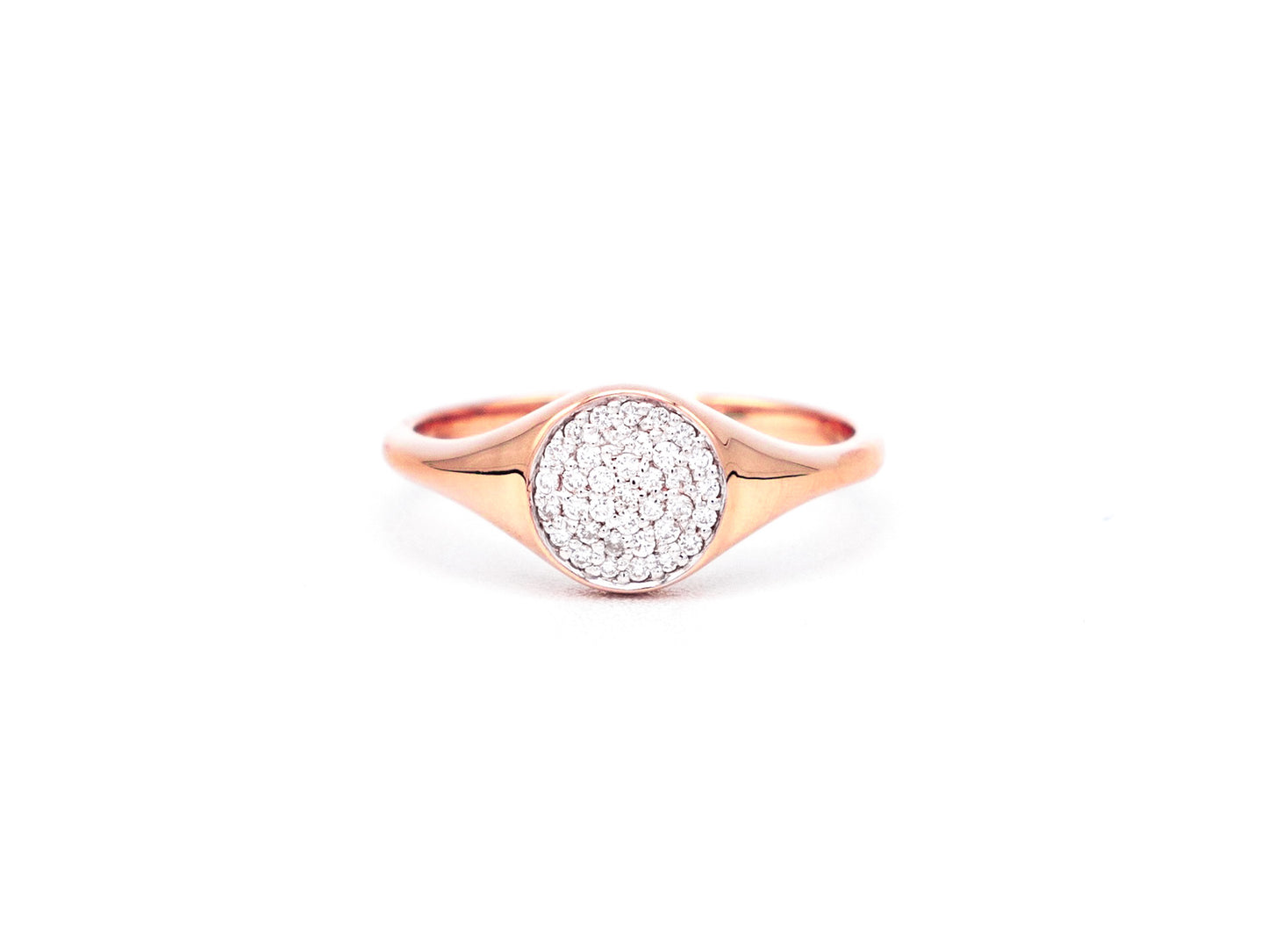 14k rose gold, signet ring, cluster, lab diamond, front view