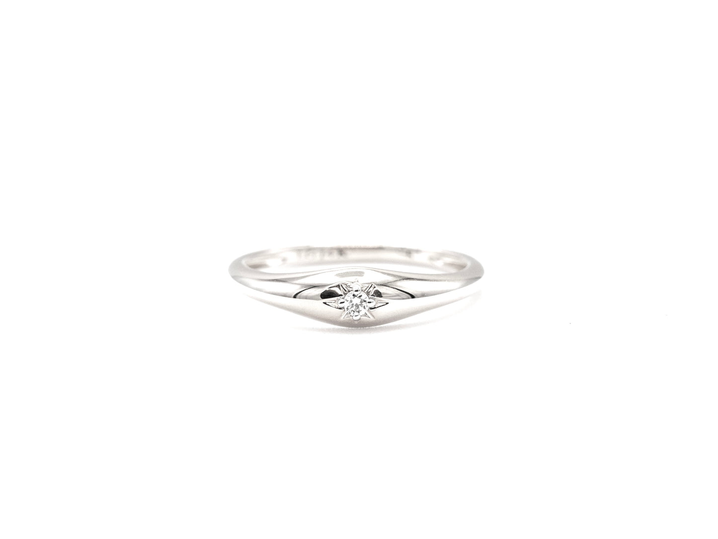 14k white gold, lab diamond North Star dome ring, front view