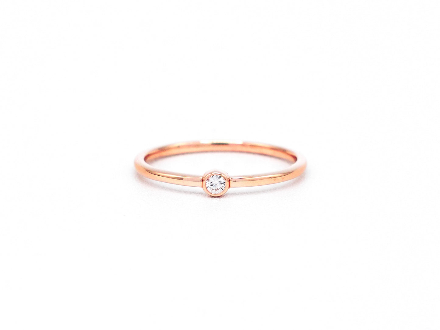14k rose gold, bezel, lab diamond, solitaire, stacking ring, front view