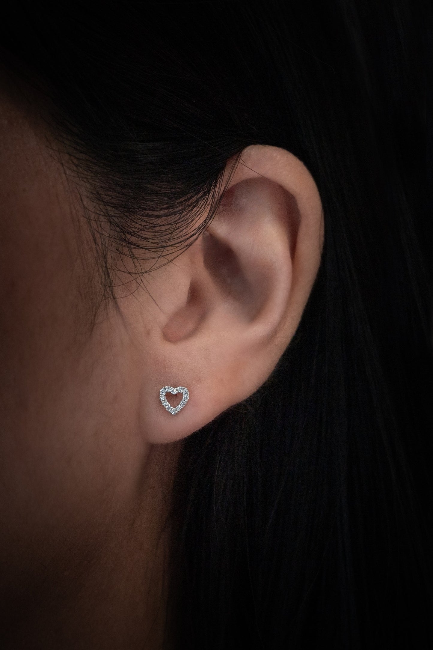 Open Heart Diamond Stud Earrings
