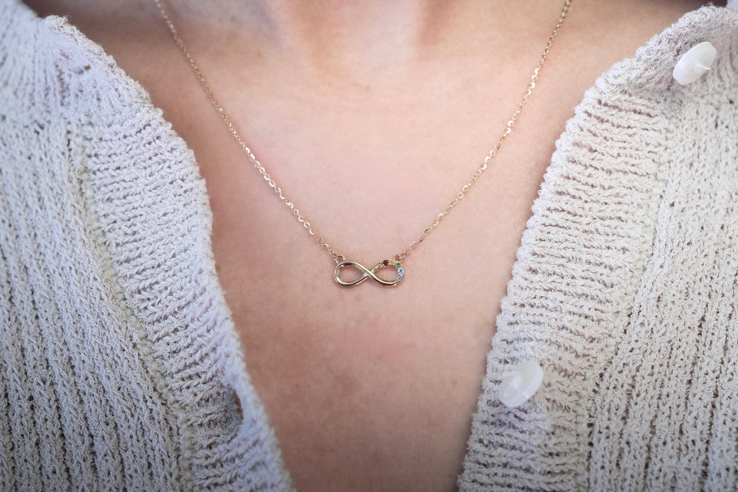 Rainbow Infinity Moissanite Solid Gold Pendant with 18 Inch Chain