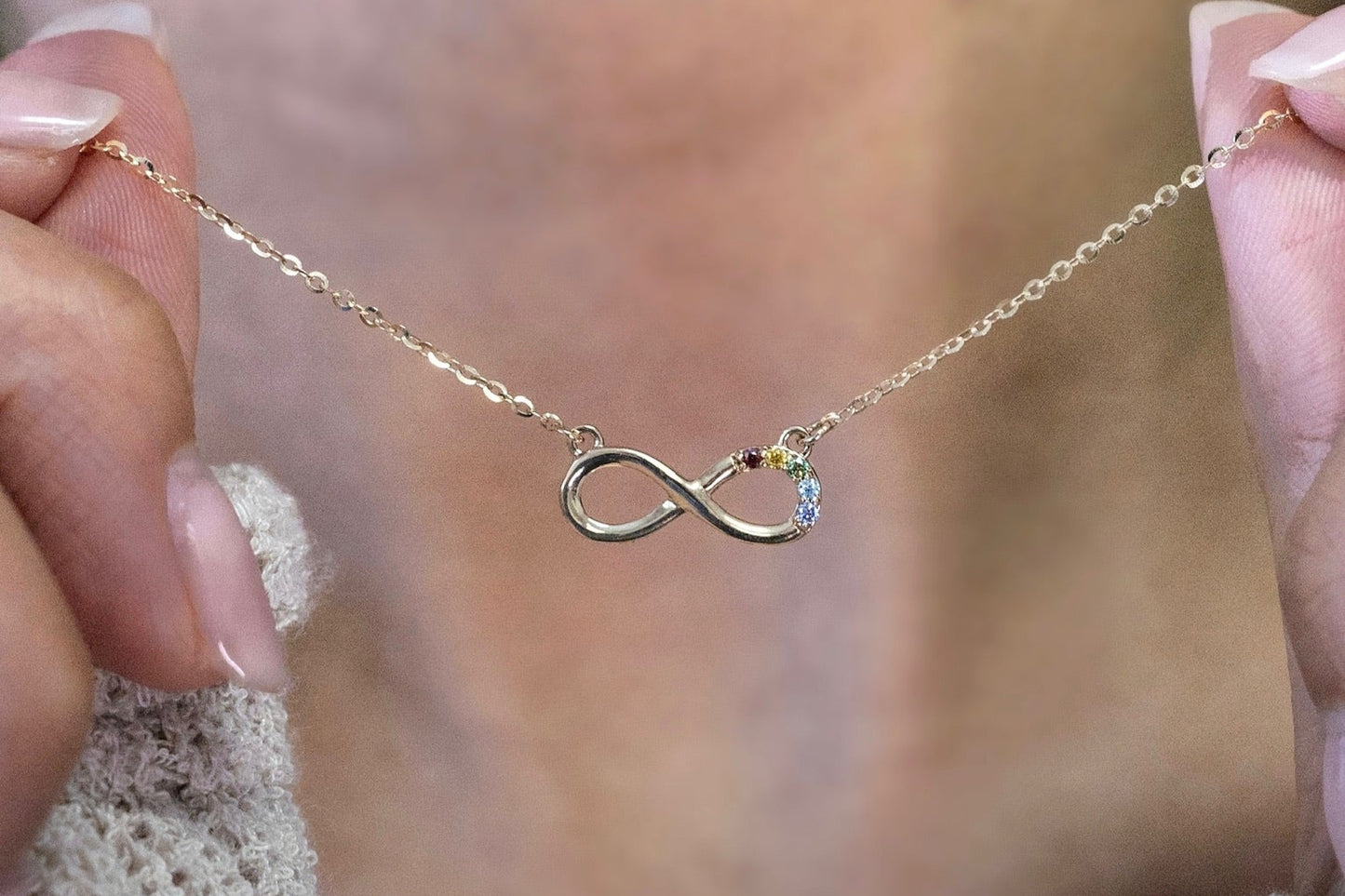 Rainbow Infinity Moissanite Solid Gold Pendant with 18 Inch Chain