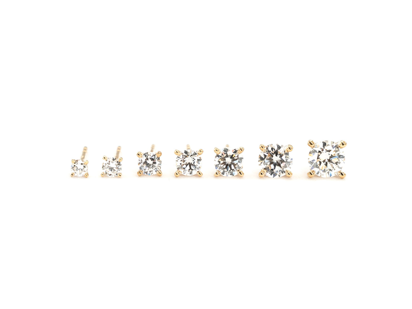14k yellow gold, stud earrings, solitaire, lab diamond, front view