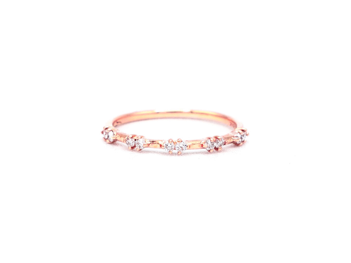 14k rose gold, lab diamond, stacking band, front view