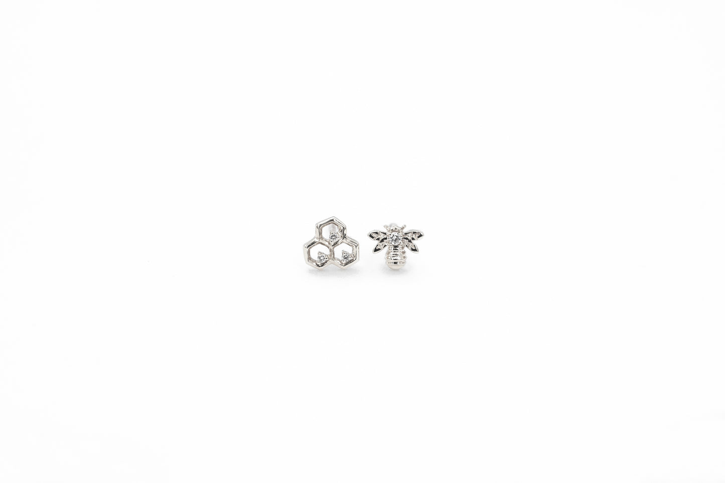 Bee and Honey Comb Diamond Stud Earrings