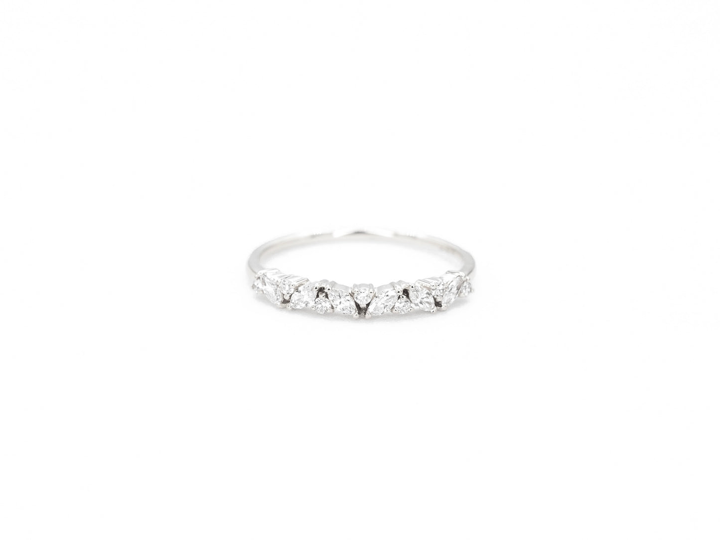 white gold, marquise and round diamond ring, front view