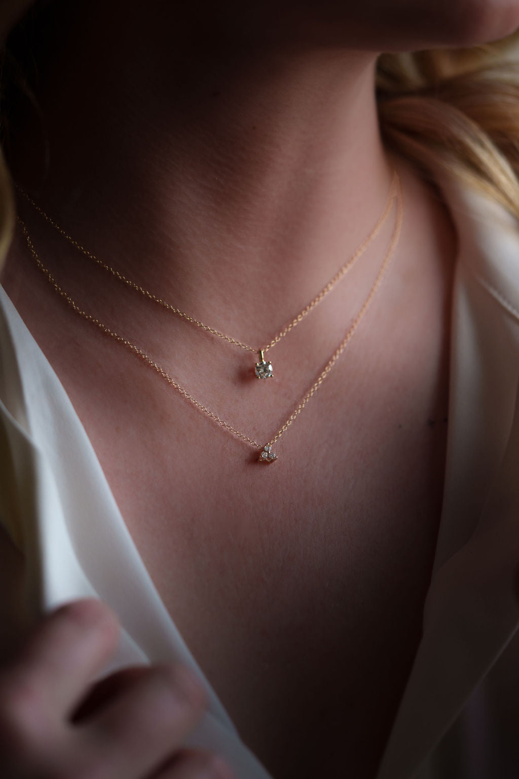 3-Stone, trilogy, lab grown diamond 14k gold pendant