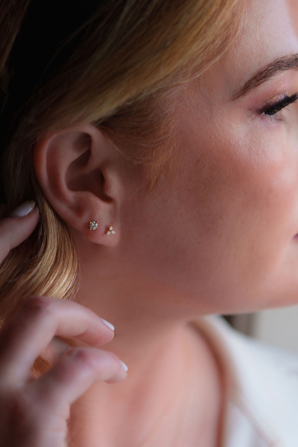 3-Stone lab grown diamond stud earrings
