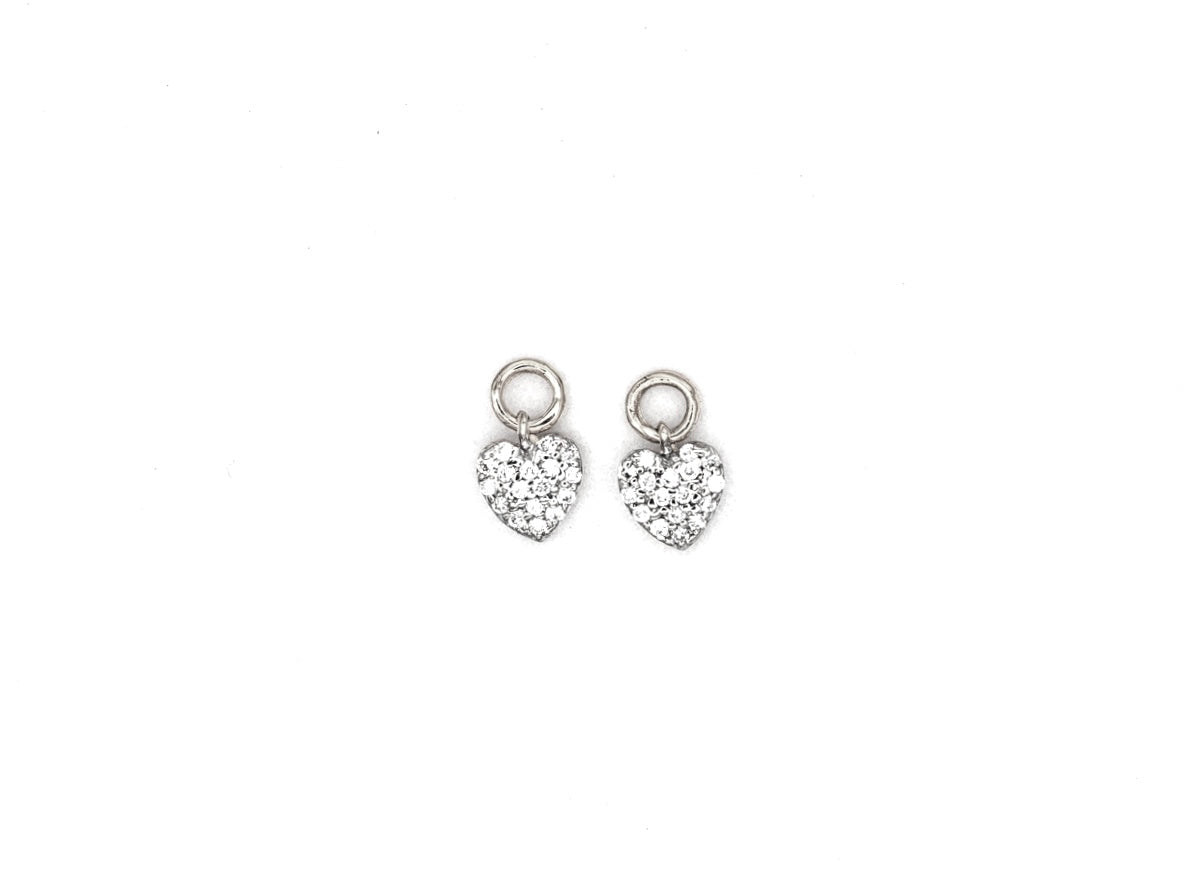 14k white gold, lab diamond, heart earring charms, top view