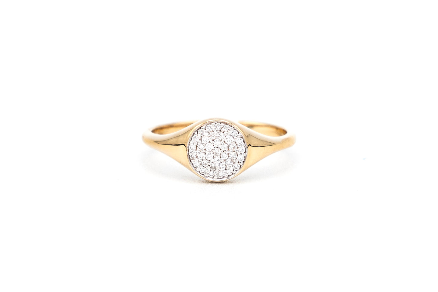 14k yellow gold, signet ring, cluster, lab diamond, front view