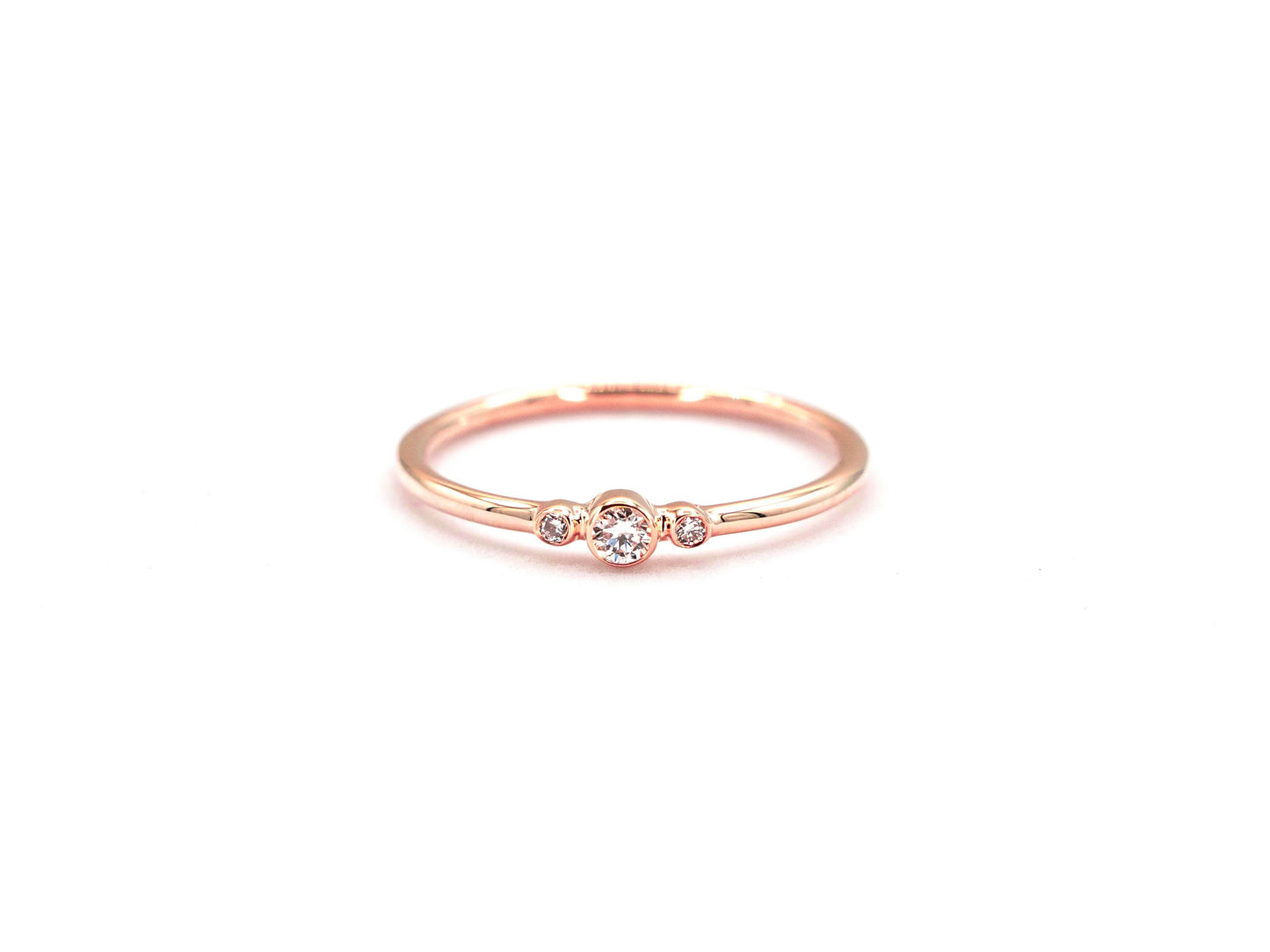 14k rose gold, lab diamond, bezel set, front view