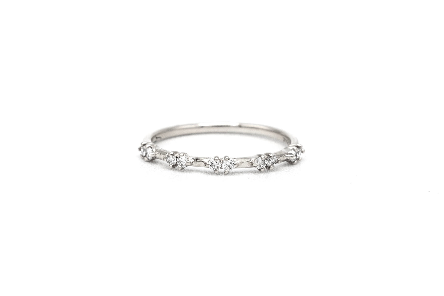 14k white gold, lab diamond, stacking band, front view