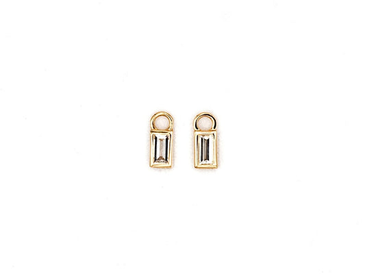 14k yellow gold, baguette lab diamond earring charms, top view