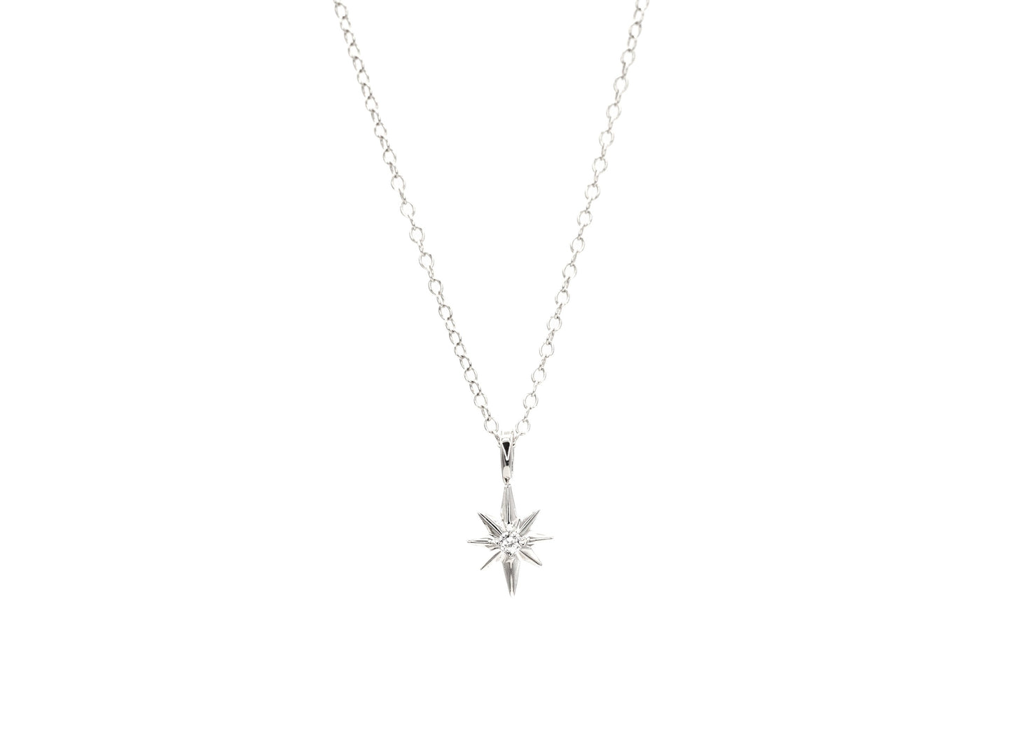 14k white gold, North Star lab diamond pendant, front view