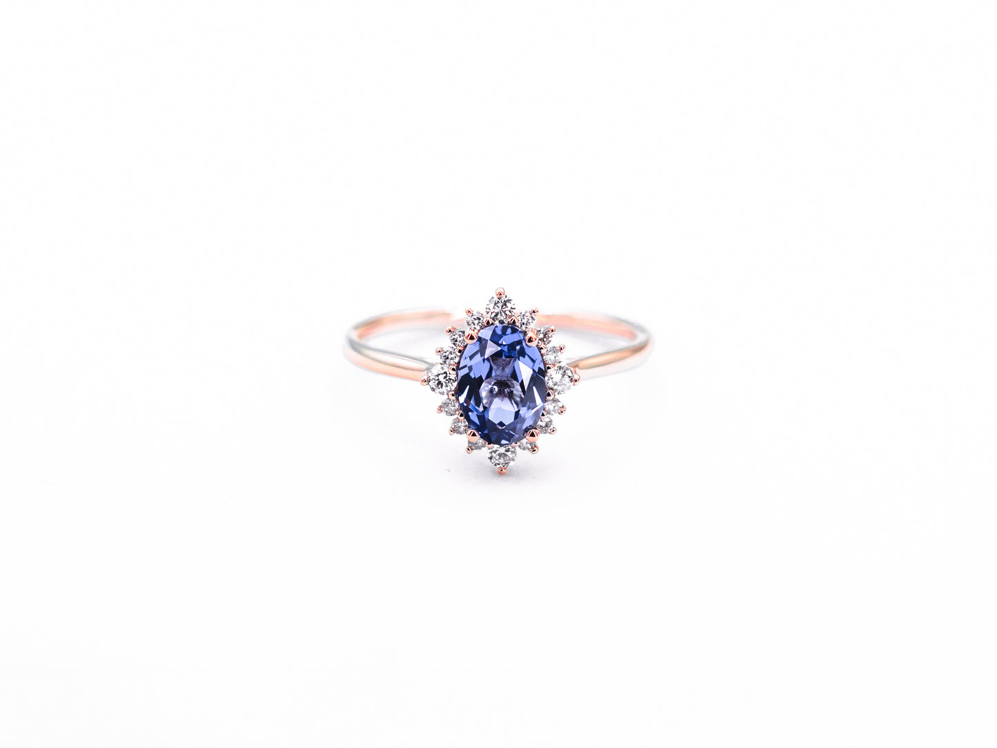 Vintage sapphire diamond rose gold ring front view