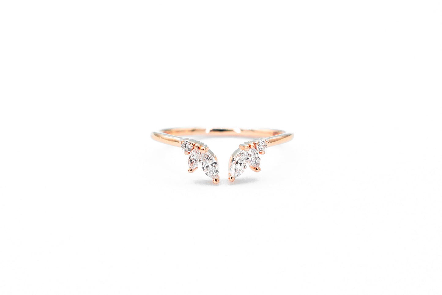 rose gold, marquise diamond cuff ring, front view