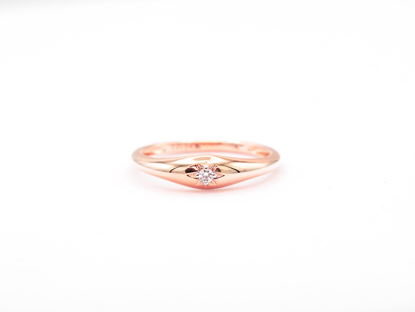 14k rose gold, lab diamond North Star dome ring, front view