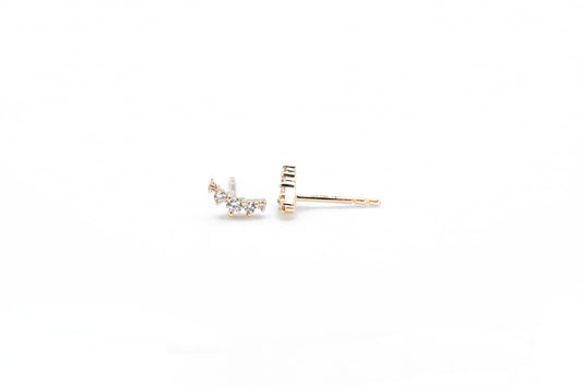yellow gold, diamond climber earrings, front and side view