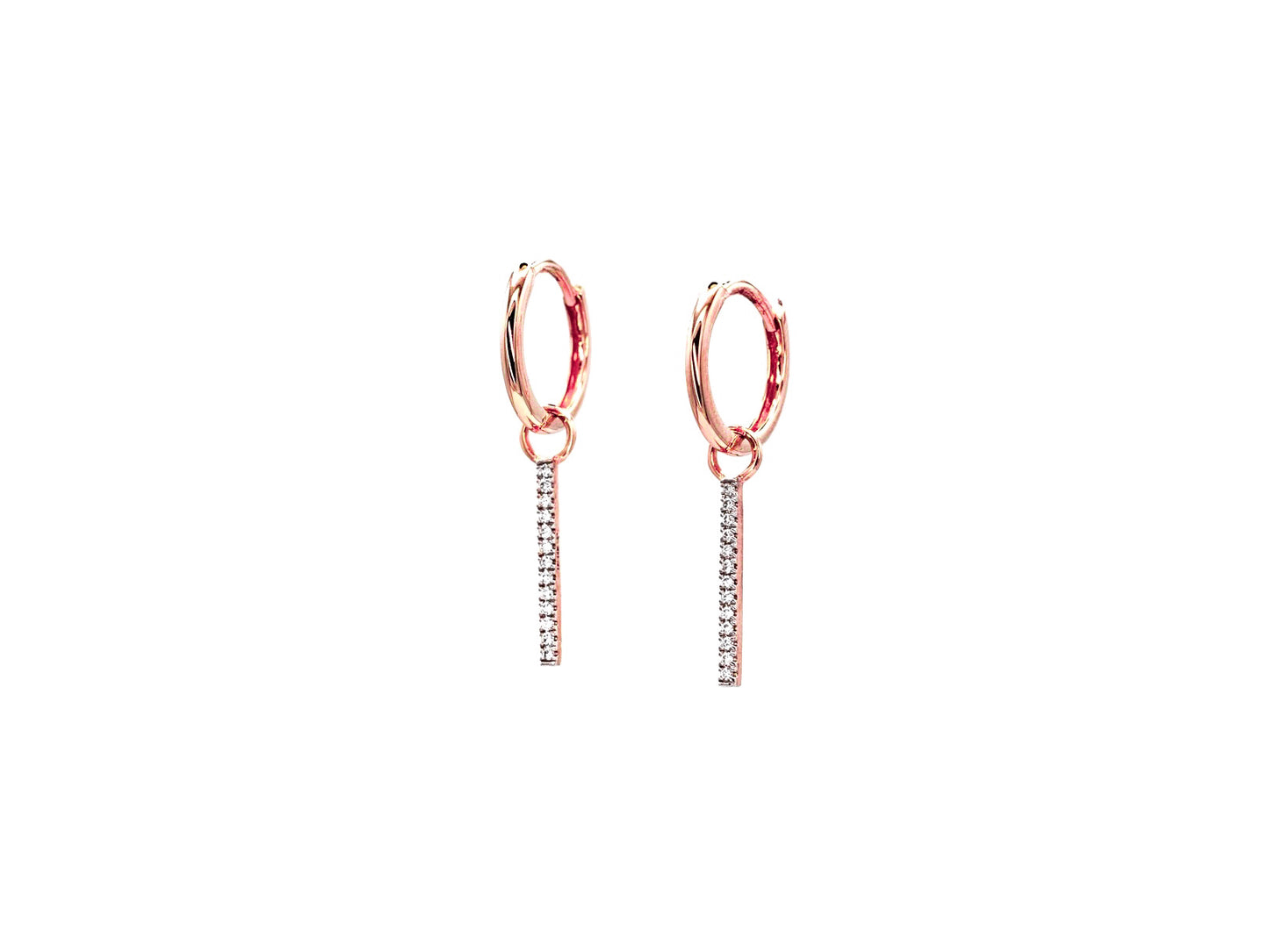 14k rose gold, lab diamond bar earring charm, side view