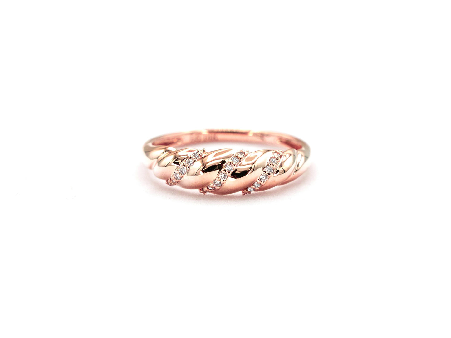 14k rose gold, lab diamond, chunky dome ring, croissant ring, front view