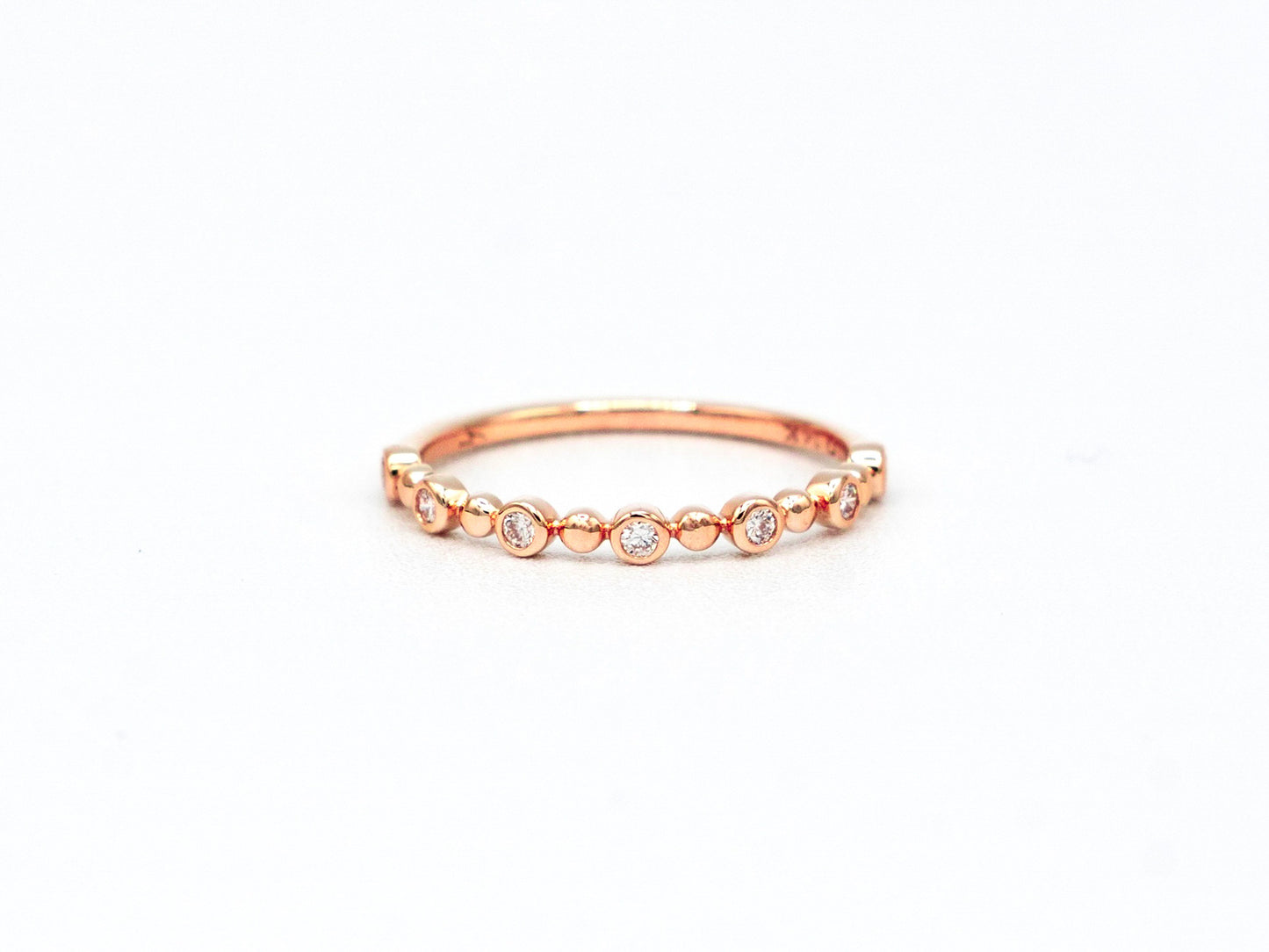 14k rose gold, bubble bezel, stacking ring, lab diamond, front view