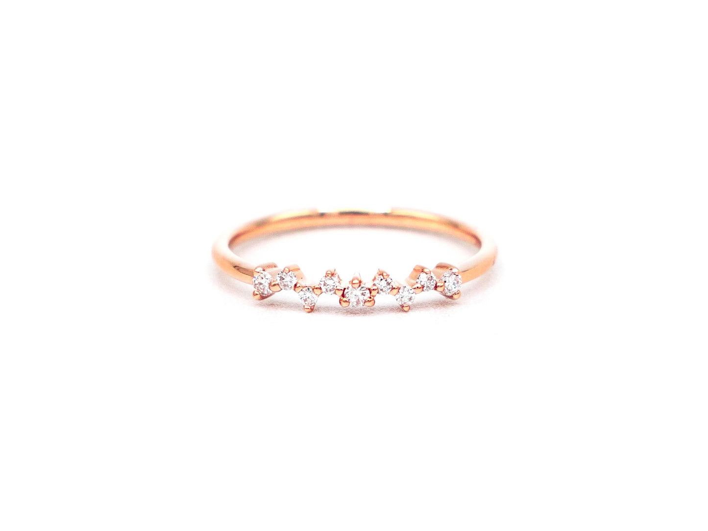 14k rose gold, lab diamond, scattered, stacking band, front view