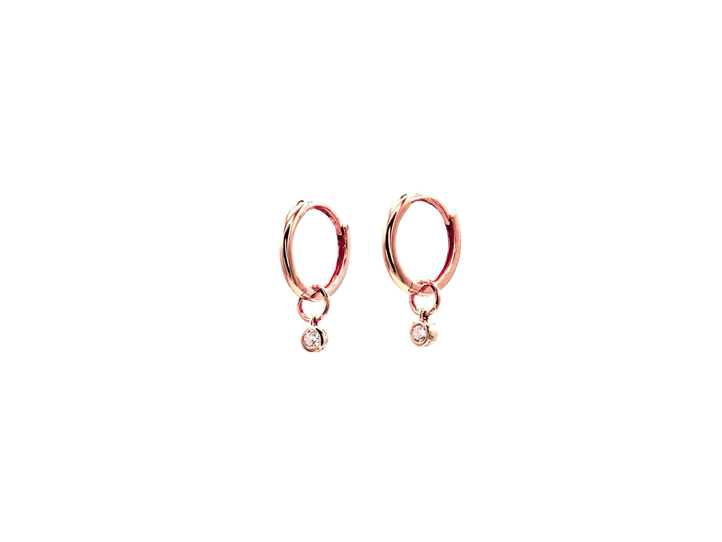 14k rose gold, bezel lab diamond earring charms, side view