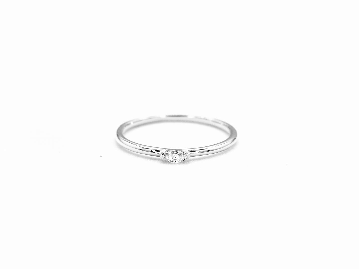 14k white gold, marquise lab diamond ring, front view