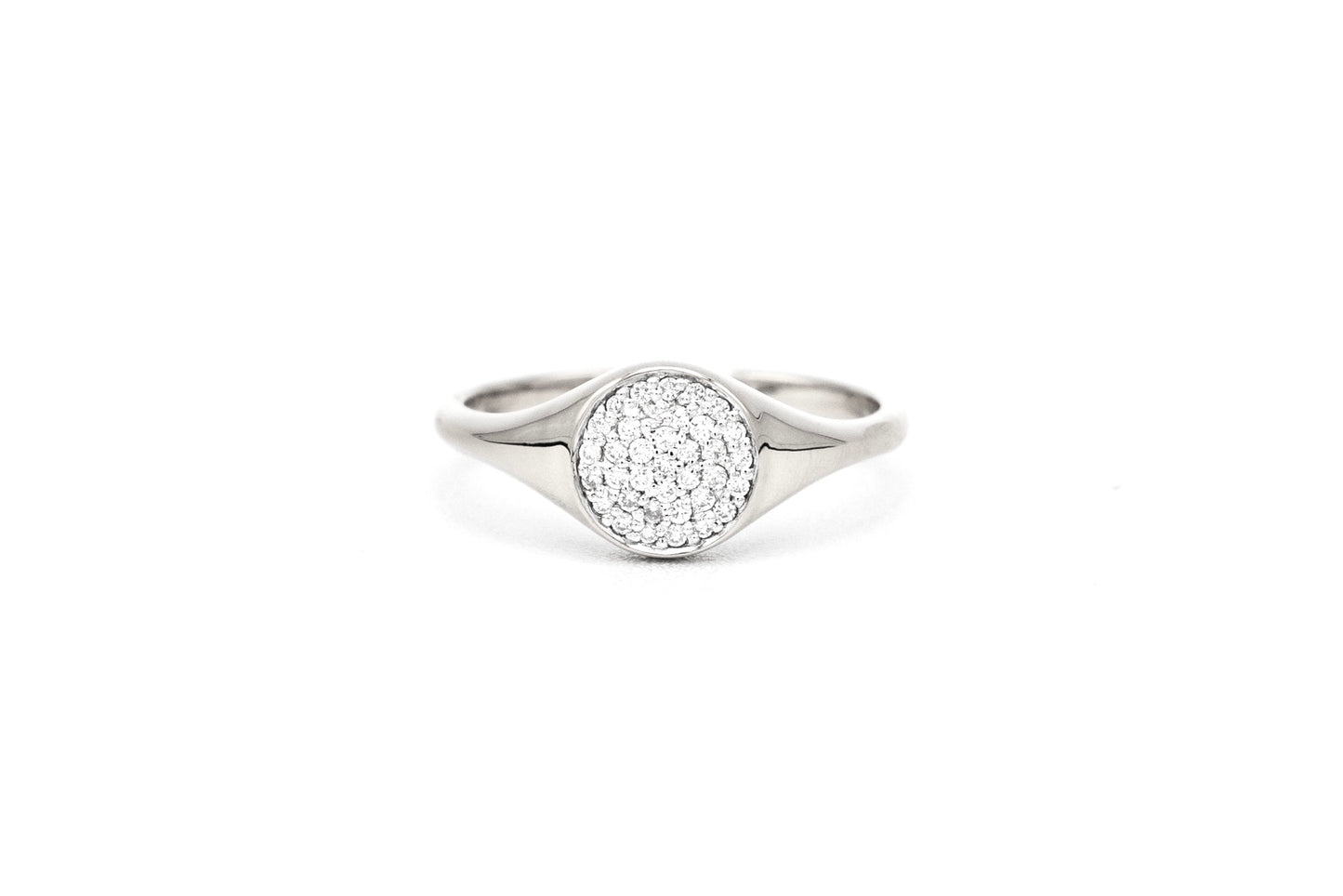 14k white gold, signet ring, cluster, lab diamond, front view
