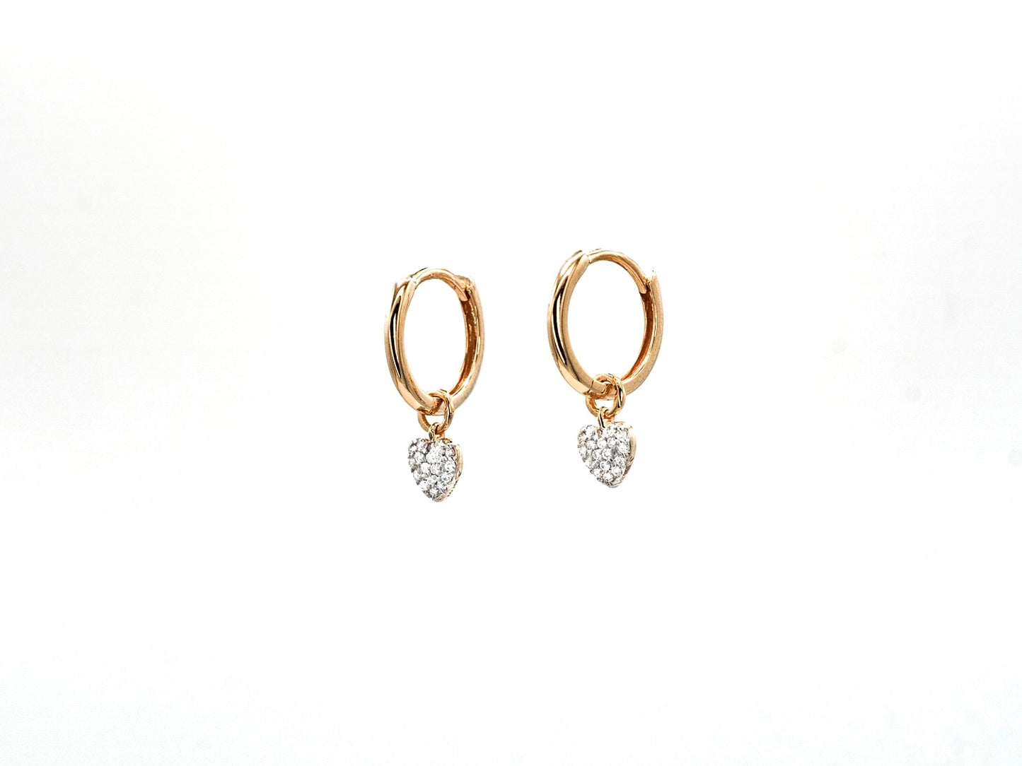 14k yellow gold, lab diamond, heart earring charms, side view