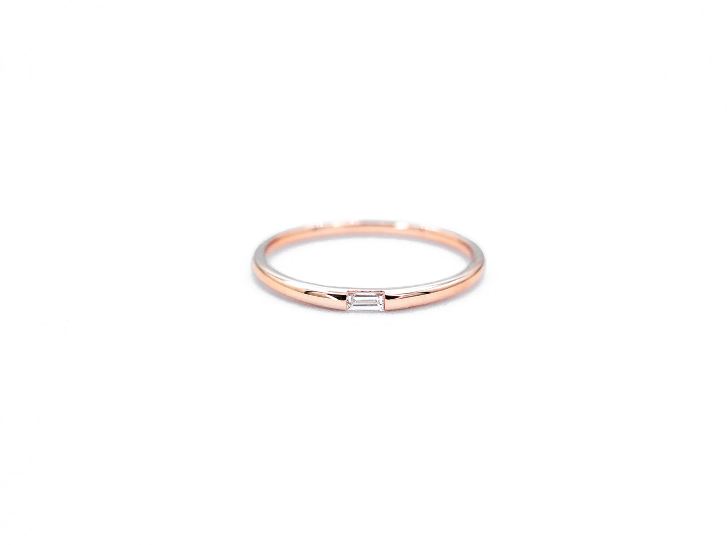 rose gold baguette diamond ring, front view