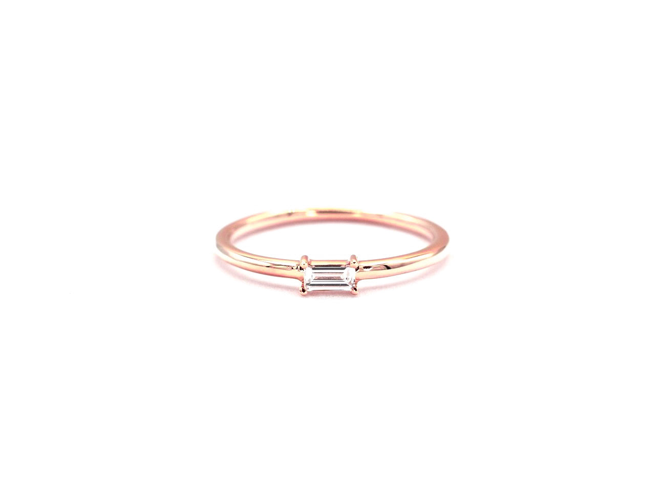 14k rose gold, baguette lab diamond ring, front view
