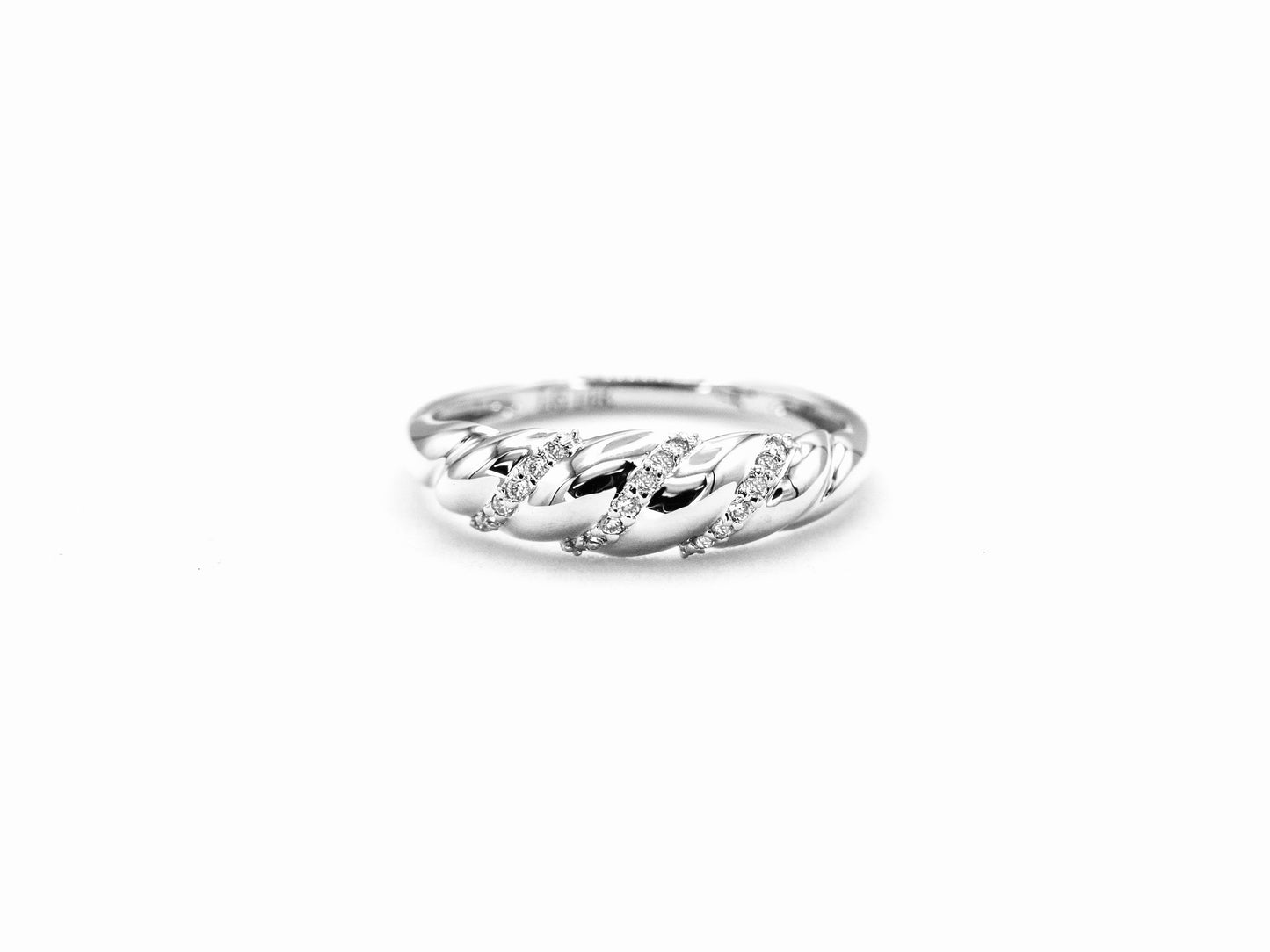 14k white gold, lab diamond, chunky dome ring, croissant ring, front view