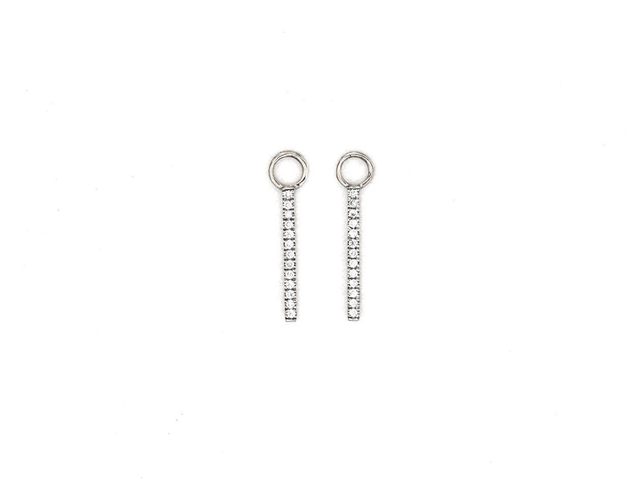 14k white gold, lab diamond bar earring charm, top view