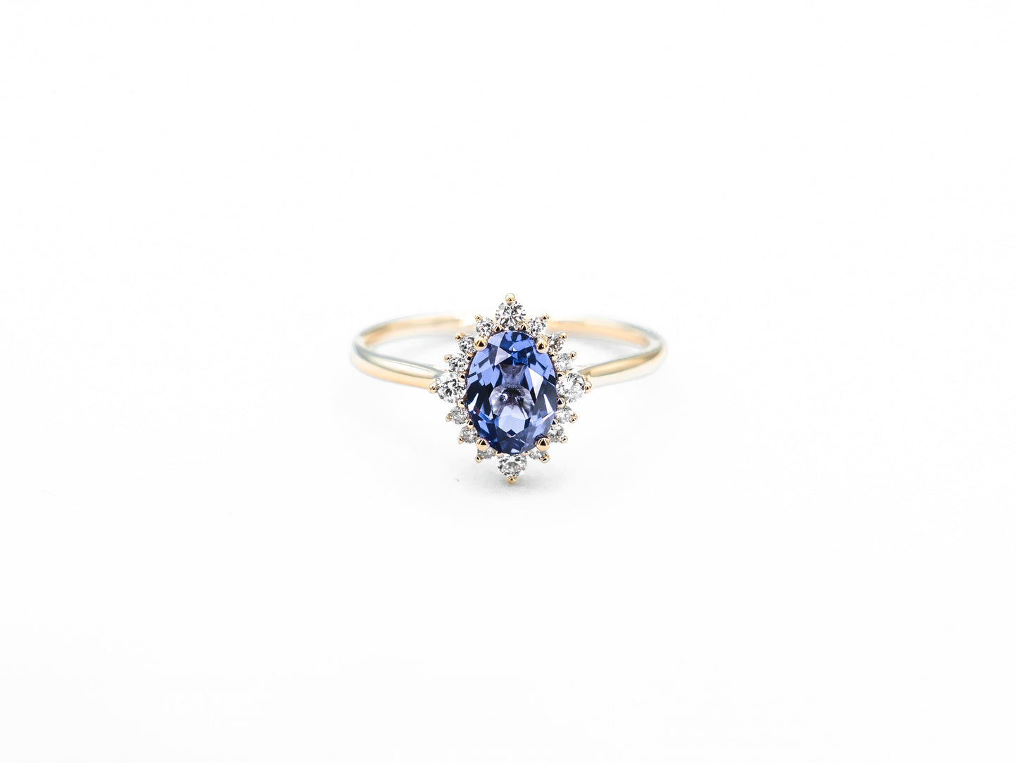Vintage sapphire diamond yellow gold ring front view