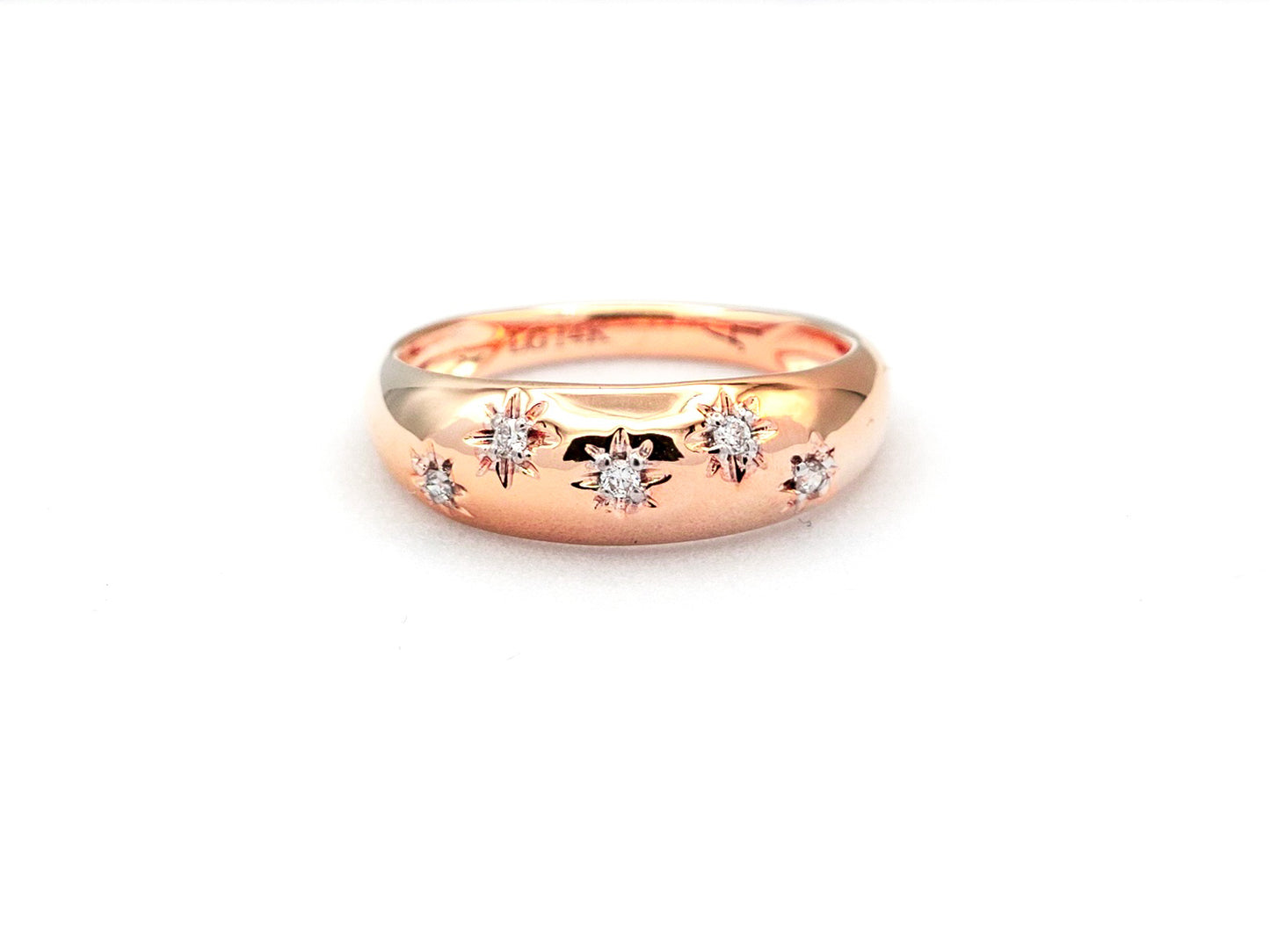 14k rose gold, North Star, lab diamond, dome band, chunky, front view