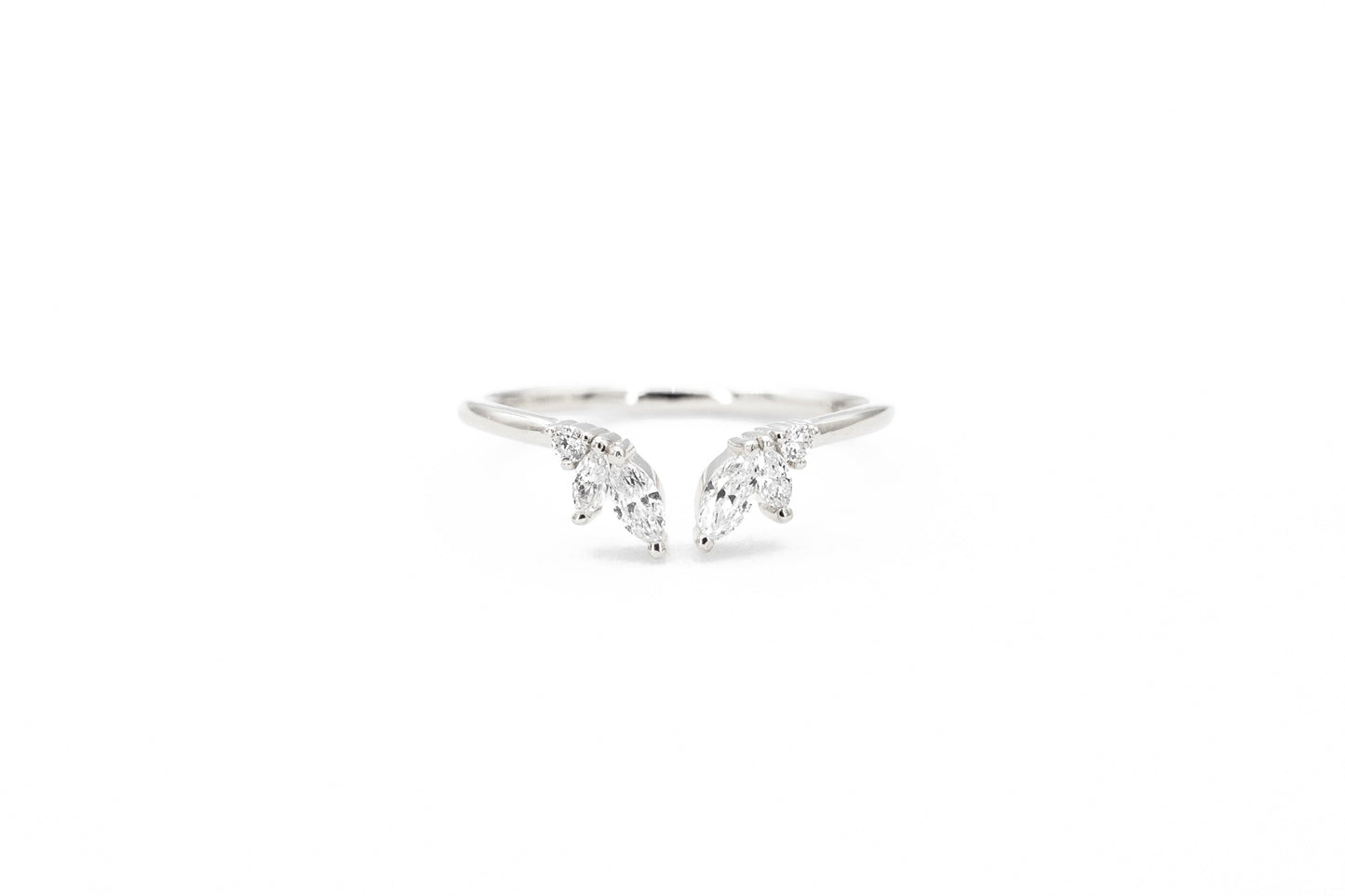 white gold, marquise diamond cuff ring, front view