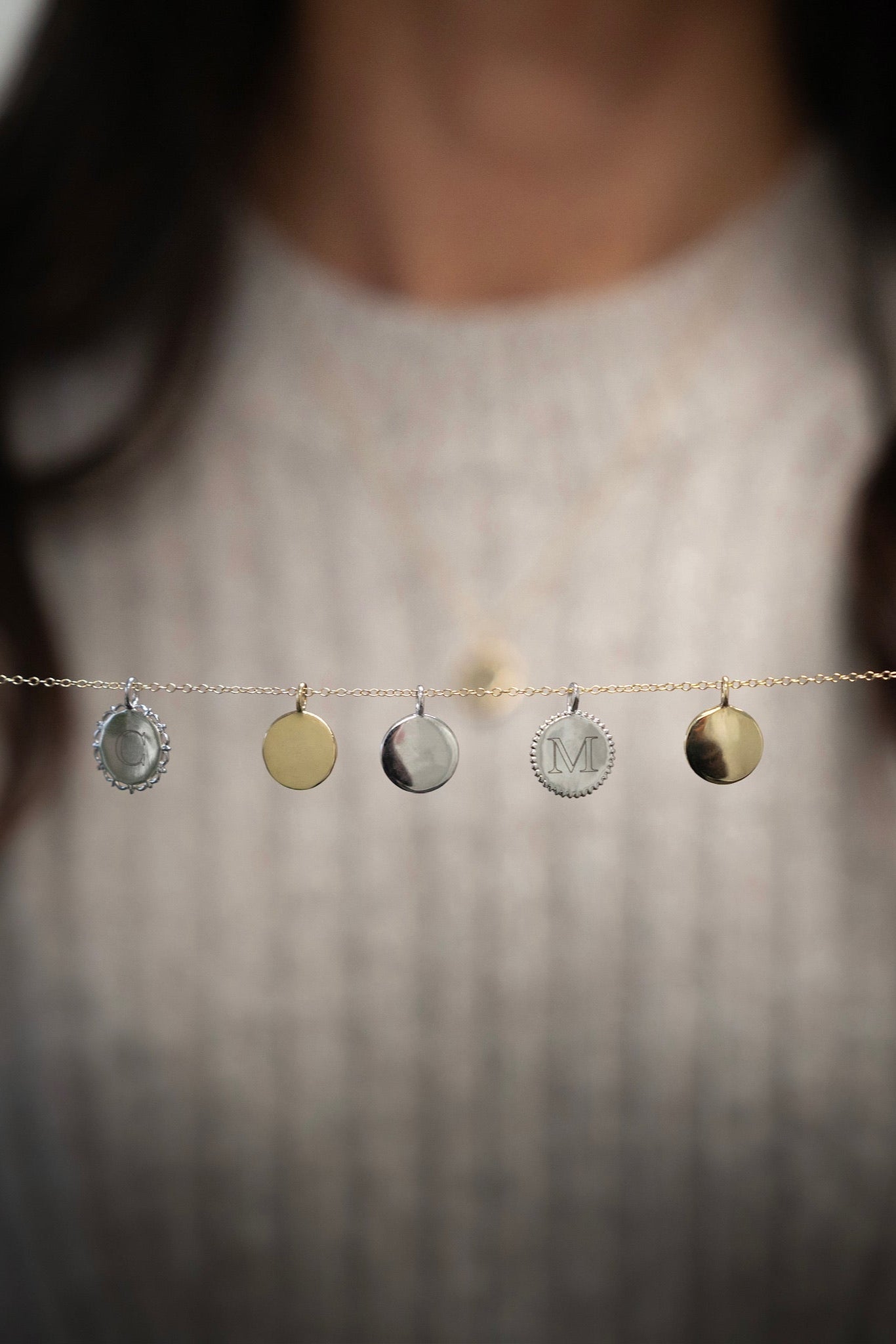 Beaded Circle Solid Gold Engravable Pendant