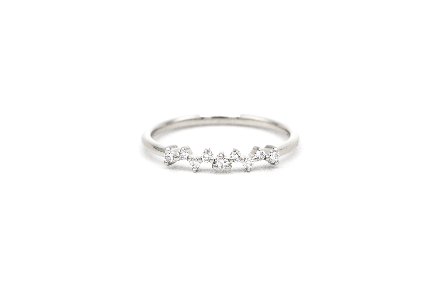14k white gold, lab diamond, scattered, stacking band, front view