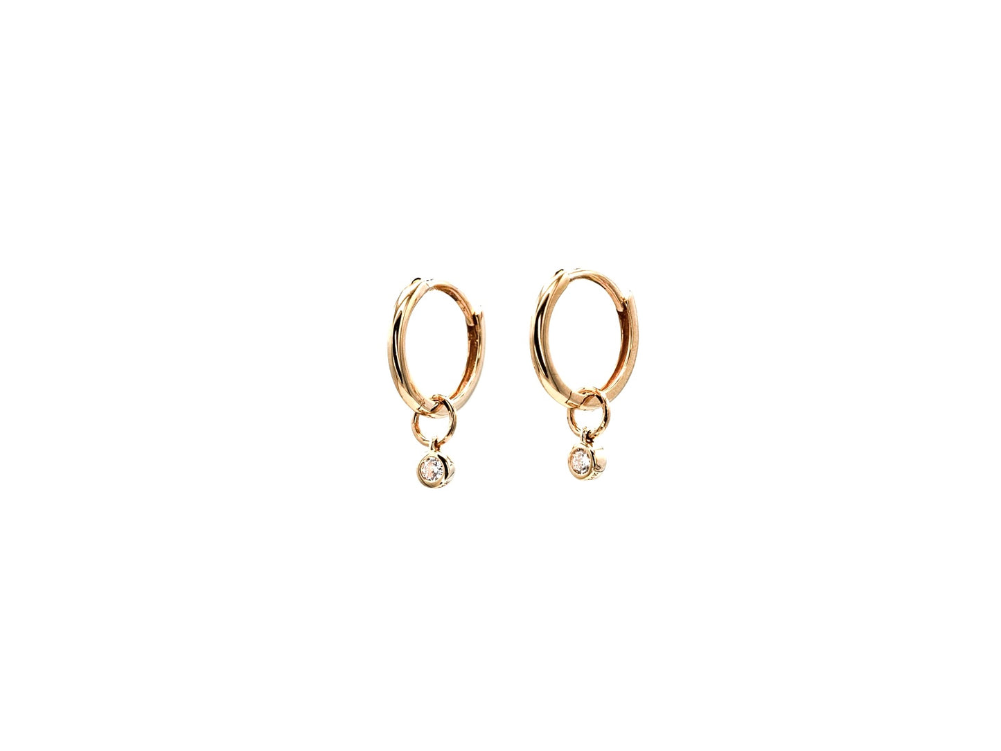14k yellow gold, bezel lab diamond earring charms, side view