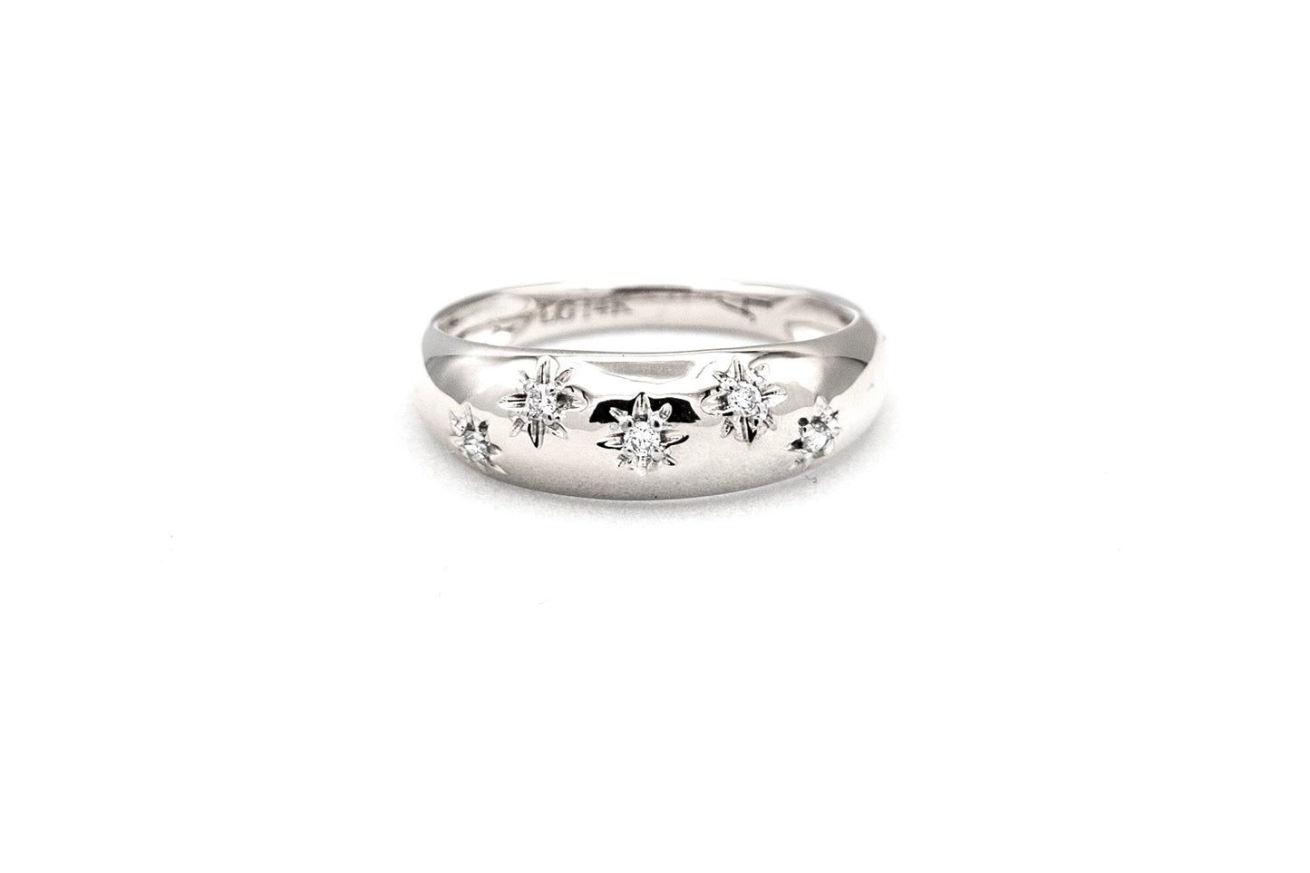 14k white gold, North Star, lab diamond, dome band, chunky, front view