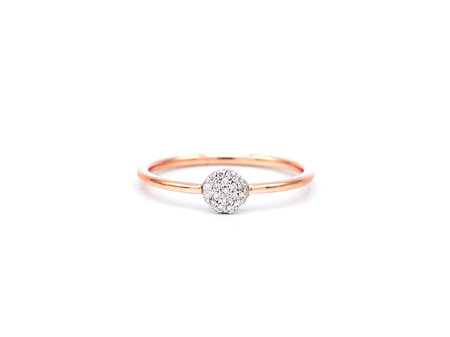 14k rose gold, pave, lab diamond, cluster, stacking ring, front view