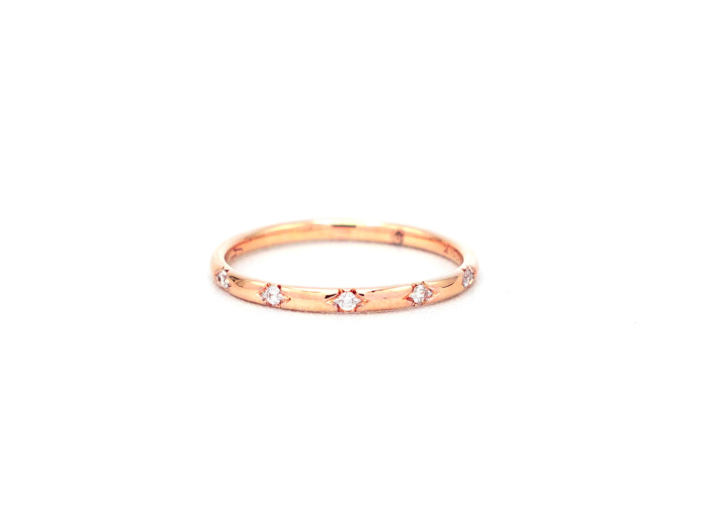 14k rose gold, North Star, lab diamond, stacking ring, front view